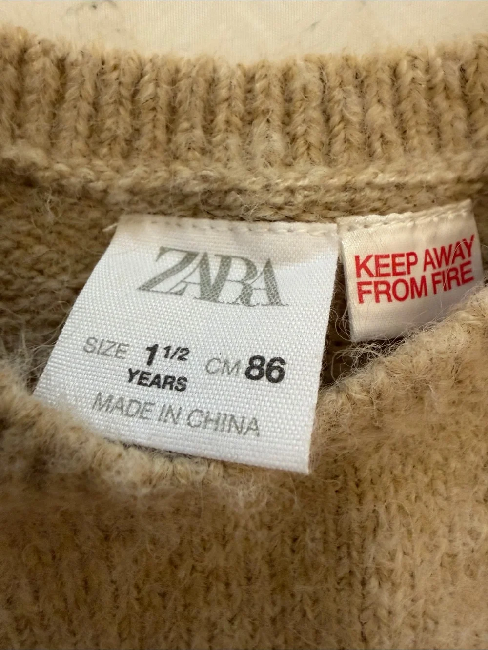 Zara Tan Crewneck Sweater with Black Heart Motif